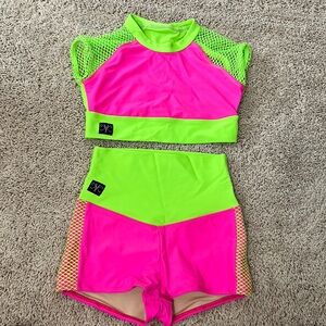 Kandi Kouture Girls Dancewear Size CXL (10-12) Neon Pink and Green Set NWOT